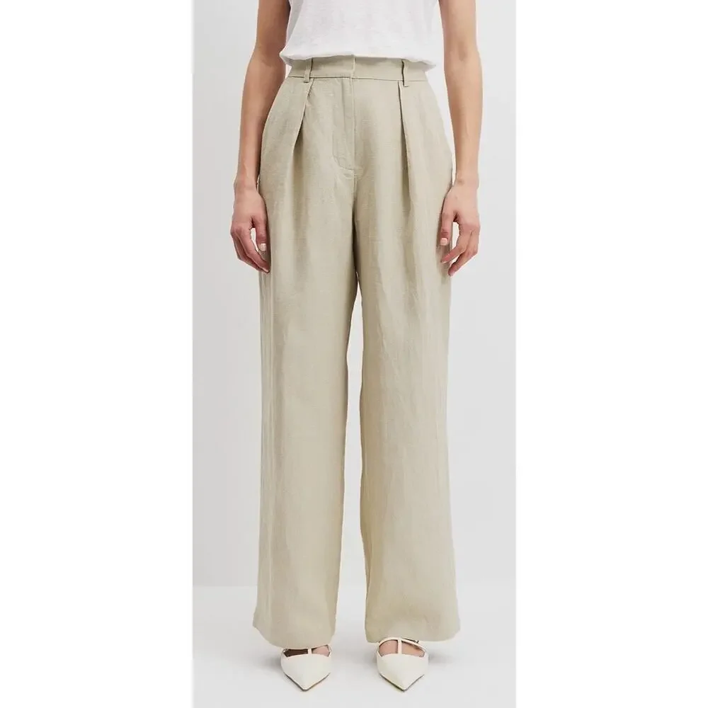Country Road Organic Linen wide Leg Front Pant Australia Made beige Sz 8 A003940